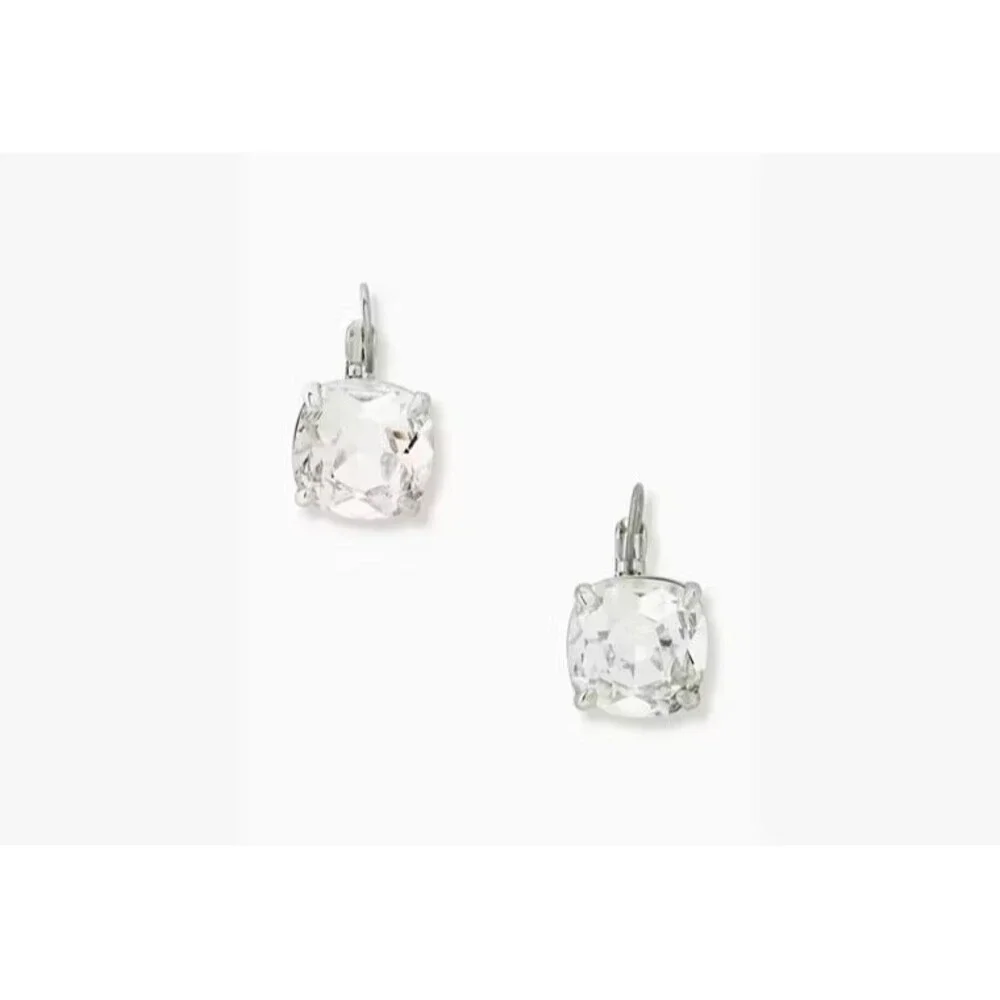 Kate Spade New York Earrings Small Square Leverback Clear Silver Drop Earrings